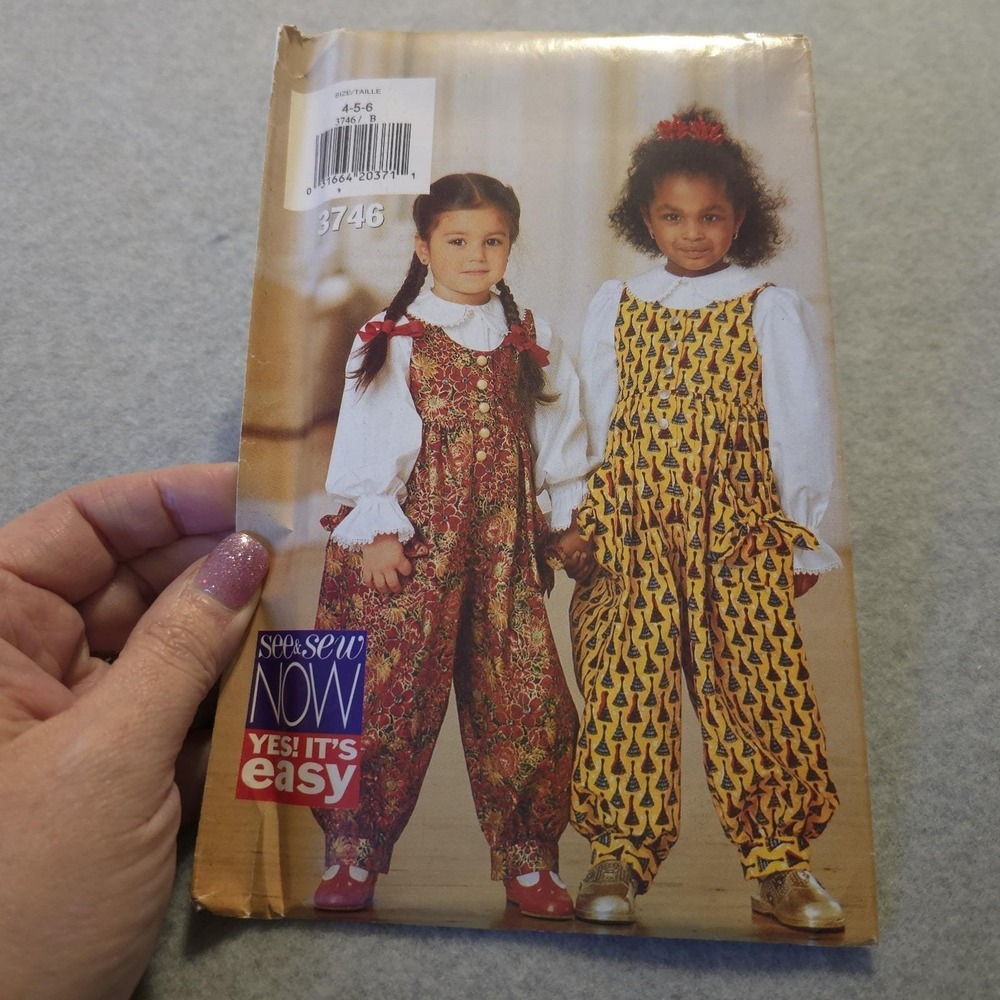 Vintage See & Sew 3746 Girls Jumper Overalls Sewing Pattern Sizes 4-5-6